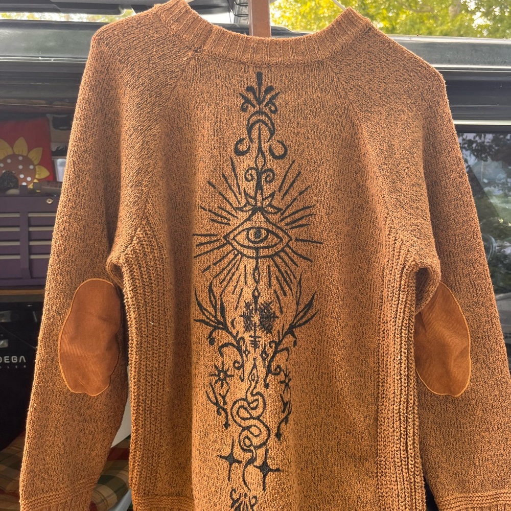 Brown Sweater with Black hand painted Design